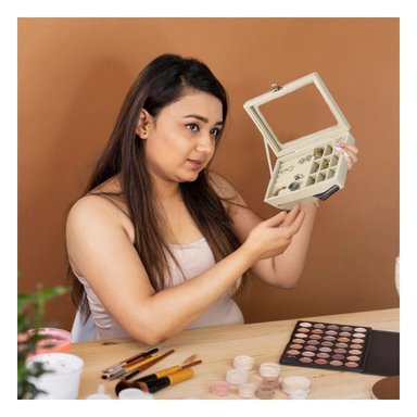 PACK2 COFRE PARA JOYAS MULTIFUNCIONAL BEIGE IDEAL PARA MUJER Y+PAPEL REGALO - 2