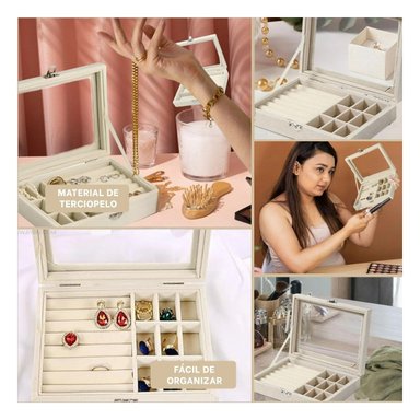 PACK2 COFRE PARA JOYAS MULTIFUNCIONAL BEIGE IDEAL PARA MUJER Y+PAPEL REGALO - 3
