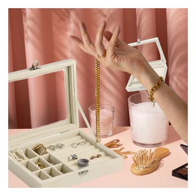 PACK12 ESTUCHE PARA JOYAS MULTIFUNCIONAL BEIGE COMPACTO Y ELEGANTE Y+PAPEL REGALO - 5