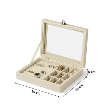 PACK12 CAJA PARA JOYAS MULTIFUNCIONAL BEIGE CON ESPACIOS PARA ANILLOS Y COLLARES - 4