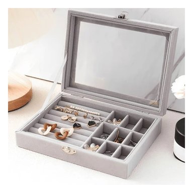 PACK12 CAJA PARA JOYAS MULTIFUNCIONAL GRIS CON ESPACIOS PARA ANILLOS Y COLLARES Y+PAPEL REGALO - 5