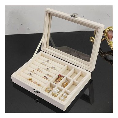 PACK2 JOYERO MULTIFUNCIONAL BEIGE CON ESPACIOS PARA RELOJES Y ANILLOS Y+REGALO STICKER - 5