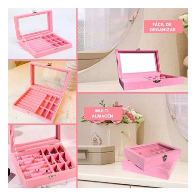 PACK2 ESTUCHE PARA JOYAS MULTIFUNCIONAL ROSADO CON TAPA PROTECTORA Y+PAPEL REGALO - 3