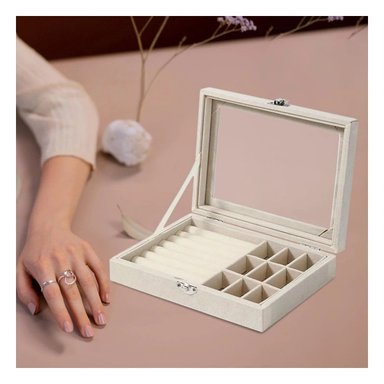 PACK6 JOYERO MULTIFUNCIONAL BEIGE ORGANIZADOR DE JOYAS CON DIVISIONES AMPLIAS Y+PAPEL REGALO - 2