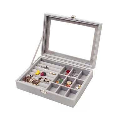 PACK2 JOYERO MODERNO PARA DAMA GRIS Y+PAPEL DE REGALO