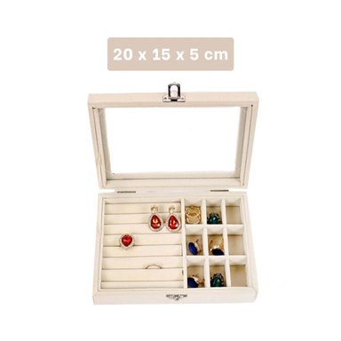 PACK6 ORGANIZADOR DE JOYAS MULTIFUNCIONAL BEIGE CON COMPARTIMIENTOS INTERNOS Y+REGALO STICKER - 4