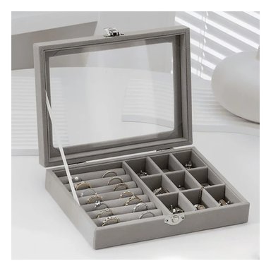 PACK12 ORGANIZADOR DE JOYAS MULTIFUNCIONAL GRIS CON COMPARTIMIENTOS INTERNOS - 2