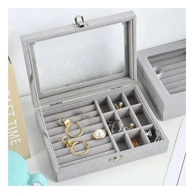 PACK12 ORGANIZADOR DE JOYAS MULTIFUNCIONAL GRIS CON COMPARTIMIENTOS INTERNOS - 3