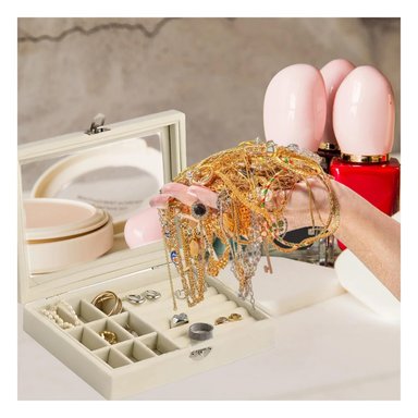 PACK6 CAJA BONITA DE JOYAS MULTIFUNCIONAL EN COLOR BEIGE