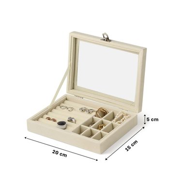 PACK12 COFRE PARA JOYAS MULTIFUNCIONAL BEIGE CON INTERIOR SUAVE PROTECTOR Y+REGALO STICKER - 4