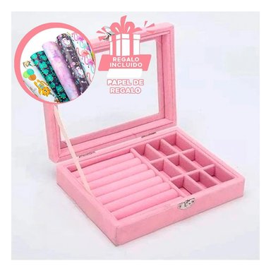PACK12 JOYERO MODERNO PARA DAMA ROSA Y+PAPEL DE REGALO
