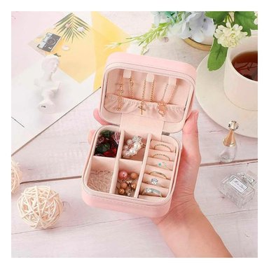 PACK12 ORGANIZADOR DE JOYAS MINI PORTATIL ROSADO PIEL CON INTERIOR SUAVE - 3