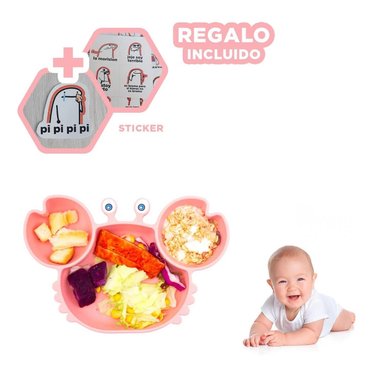 PACK6 VAJILLA UTIL PARA BEBE EN ROSADO Y+REGALO STICKERS
