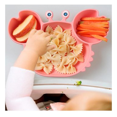 PACK2 PLATO SILICONA CANGREJO RESISTENTE PARA BEBE EN ROSADO