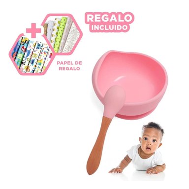 PACK6 PLATO Y CUBIERTO RESISTENTE ROSADO Y+PAPEL DE REGALO