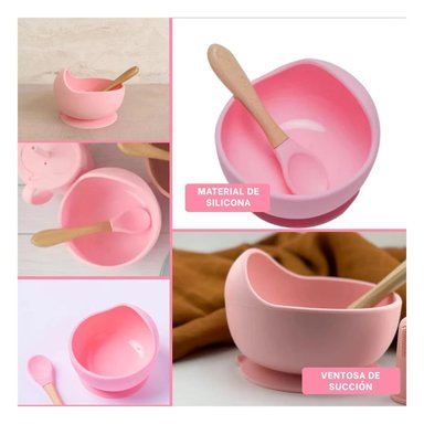 PACK4 PLATO Y CUBIERTO RESISTENTE ROSADO Y+PAPEL DE REGALO