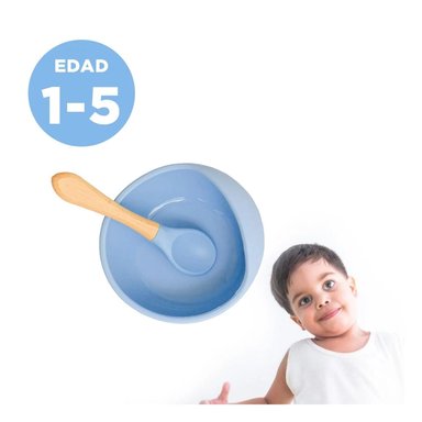 PACK2 PLATO Y CUBIERTO RESISTENTE CELESTE Y+PAPEL DE REGALO