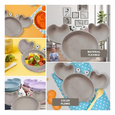 PACK4 VAJILLA DINAMICA UTIL PARA BEBES EN COLOR PLOMO