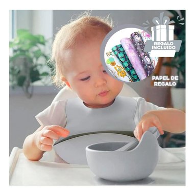 PACK4 KIT DE UTENSILIO DE BEBE PLOMO Y+PAPEL DE REGALO
