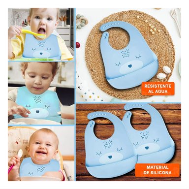 PACK6 BABERO FLEXIBLE DE SILICONA INFANTIL CON CARITA CELESTE Y+PAPEL REGALO - 3