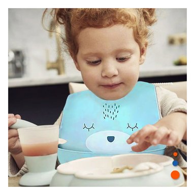PACK6 BABERO FLEXIBLE DE SILICONA INFANTIL CON CARITA CELESTE Y+PAPEL REGALO - 5
