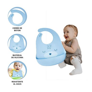 PACK4 BABERO INFANTIL DE SILICONA CELESTE Y+REGALO STICKERS
