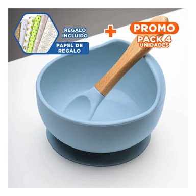 PACK4 RECIPIENTE PARA BEBE DE SILICONA CELESTE CON CUCHARA SUAVE Y COMODO Y+PAPEL REGALO - 1