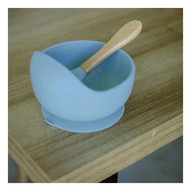 PACK4 RECIPIENTE PARA BEBE DE SILICONA CELESTE CON CUCHARA SUAVE Y COMODO Y+PAPEL REGALO - 2