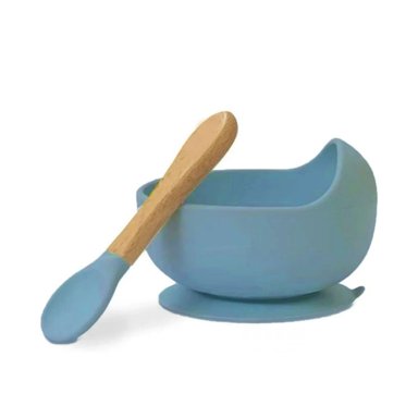 PACK4 RECIPIENTE PARA BEBE DE SILICONA CELESTE CON CUCHARA SUAVE Y COMODO Y+PAPEL REGALO - 3