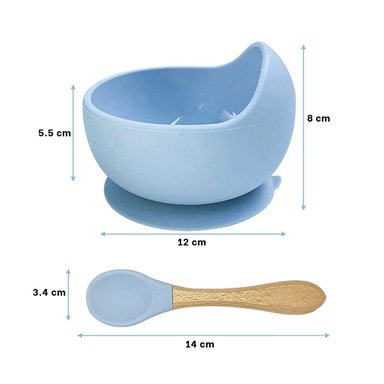 PACK4 RECIPIENTE PARA BEBE DE SILICONA CELESTE CON CUCHARA SUAVE Y COMODO Y+PAPEL REGALO - 4