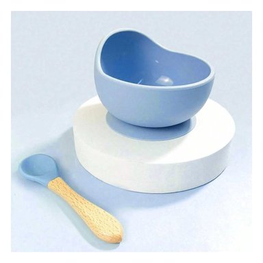 PACK4 RECIPIENTE PARA BEBE DE SILICONA CELESTE CON CUCHARA SUAVE Y COMODO Y+PAPEL REGALO - 5