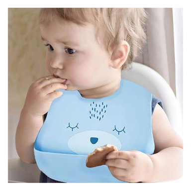 PACK2 BABERO DE SILICONA INFANTIL CON ESTAMPADO EN CELESTE