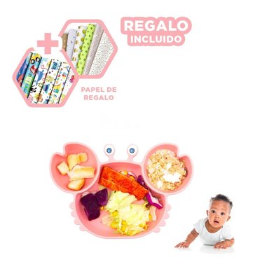PACK6 VAJILLA PARA COMIDA DE BEBE ROSADO Y+PAPEL DE REGALO