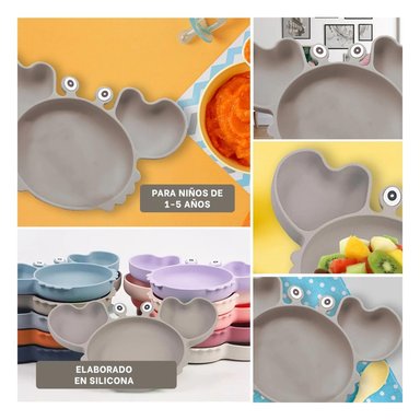 PACK6 VAJILLA PARA BEBE DE FORMA CANGREJO EN PLOMO