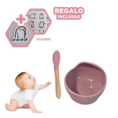PACK6 KIT DE UTENSILIO DE BEBE ROSA OSCURO Y+REGALO STICKERS