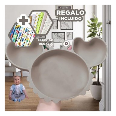 PACK6 VAJILLA PARA COMIDA DE BEBE PLOMO Y+PAPEL DE REGALO