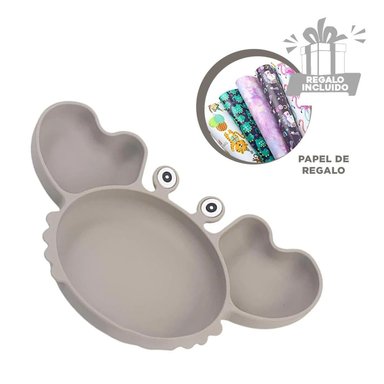 PACK4 VAJILLA UTIL PARA BEBE EN PLOMO Y+PAPEL DE REGALO
