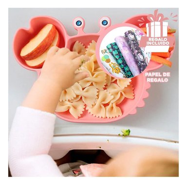 PACK4 VAJILLA UTIL PARA BEBE EN ROSADO Y+PAPEL DE REGALO