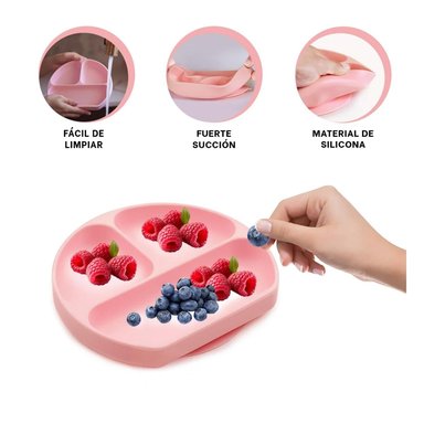 PACK2 PLATO INFANTIL CON DIVISIONES ROSA Y+PAPEL DE REGALO