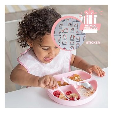 PACK4 PLATO INFANTIL CON DIVISIONES ROSA Y+REGALO STICKERS