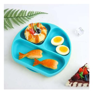PACK2 PLATO DE SILICONA DE 3 DIVISIONES PARA BEBE EN CELESTE