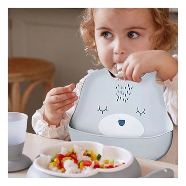 PACK2 BABERO CON BOLSILLO DE SILICONA INFANTIL CARITA PLOMO LIGERAY SEGURO Y+PAPEL REGALO - 2