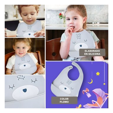 PACK2 BABERO CON BOLSILLO DE SILICONA INFANTIL CARITA PLOMO LIGERAY SEGURO Y+PAPEL REGALO - 3