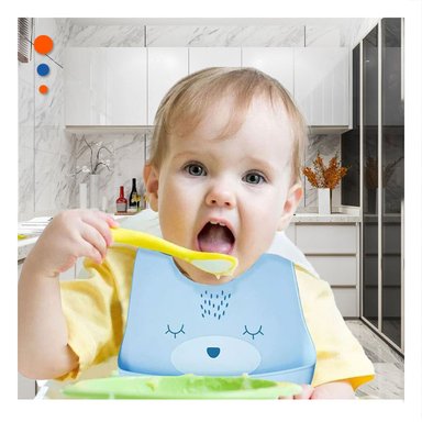 PACK6 DELANTAL SUAVE DE SILICONA INFANTIL CON CARITA CELESTE - 2