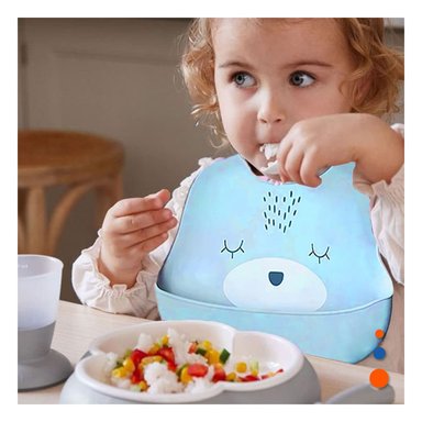 PACK6 DELANTAL SUAVE DE SILICONA INFANTIL CON CARITA CELESTE - 5