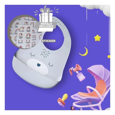 PACK4 BABERO INFANTIL DE SILICONA PLOMO Y+REGALO STICKERS