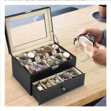 PACK2 COFRE DE JOYAS 2 NIVELES PARA 12 RELOJES PULSERAS Y ANILLOS Y+PAPEL REGALO - 5