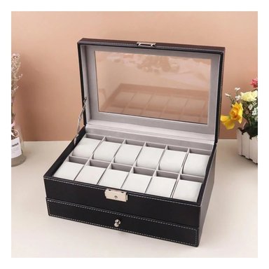 PACK2 COFRE EXHIBIDOR ELEGANTE PARA 12 RELOJES CON 2 NIVELES NEGRO Y+REGALO STICKER - 3