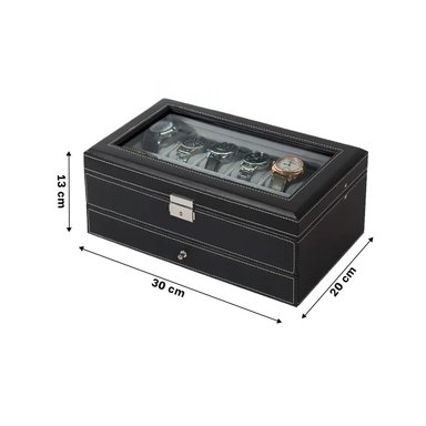PACK2 COFRE EXHIBIDOR ELEGANTE PARA 12 RELOJES CON 2 NIVELES NEGRO Y+REGALO STICKER - 4