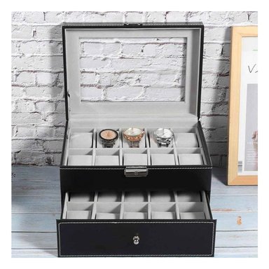 PACK2 COFRE EXHIBIDOR ELEGANTE PARA 12 RELOJES CON 2 NIVELES NEGRO Y+REGALO STICKER - 5